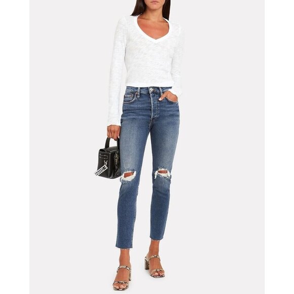 RE/DONE 90s High-Rise Ankle Crop Jeans in Dusk Destroy Indigo Denim Size 28 - Picture 1 of 13
